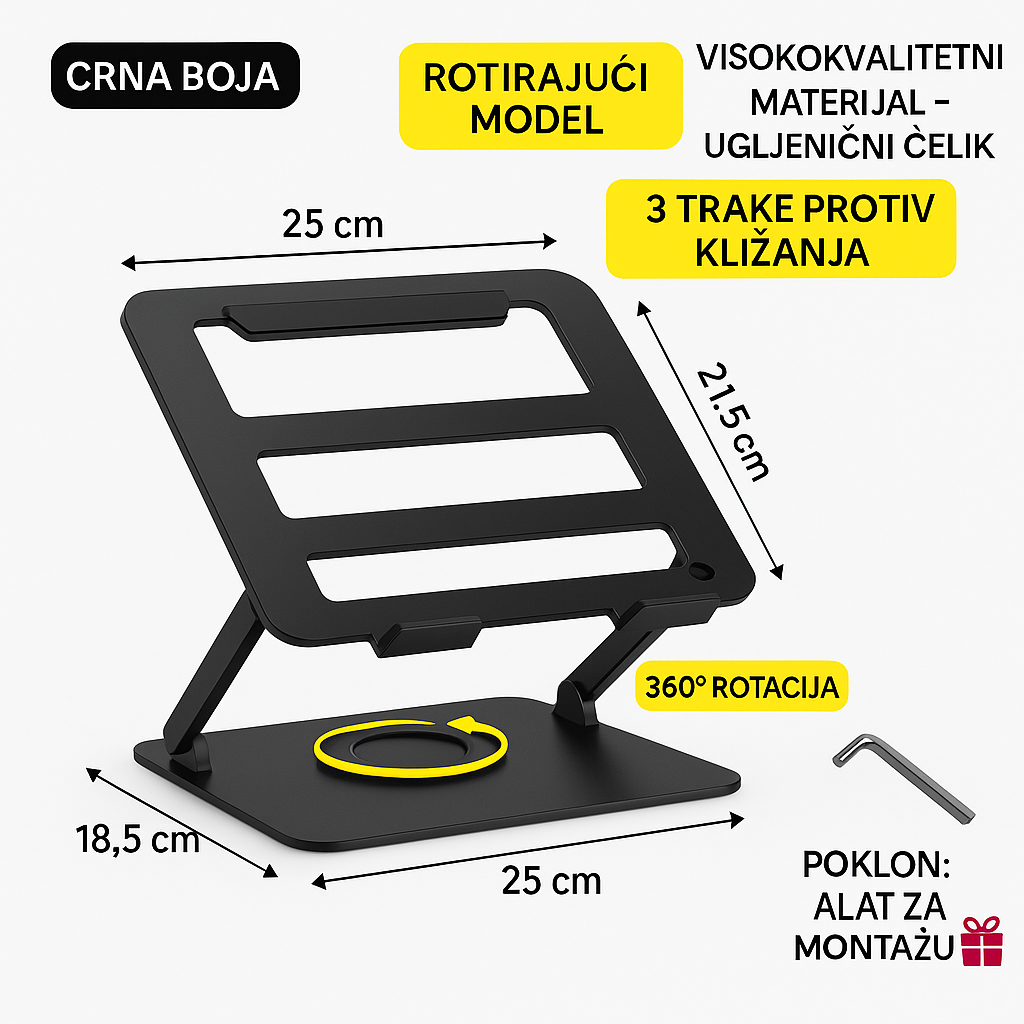 Premium Rotirajući Držač Laptopa- Crna - Nova Kolekcija