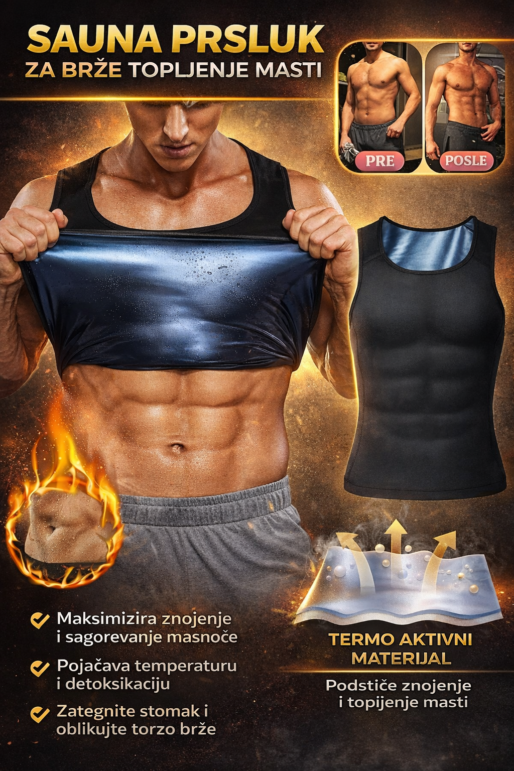 Premium Sauna Prsluk  za Topljenje masti- Muški - Nova Kolekcija